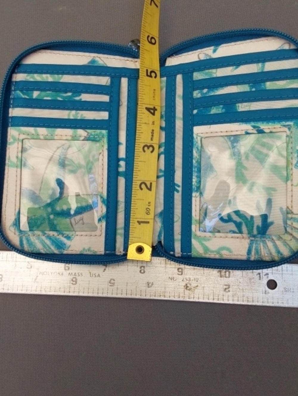 lug Teal and White Zip-Around Wallet
